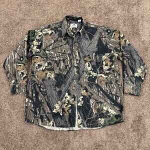 Vintage Mossy Oak Flannel Shirt Mens XL AOP Camo Chamois Outdoor Break Up Heavy